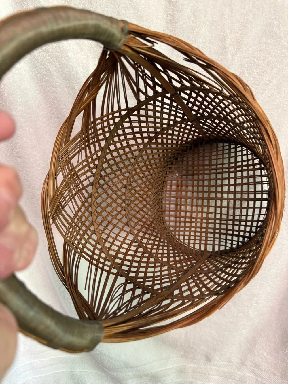 Vintage handwoven Asian basket,a traditional rattan flower gathering basket